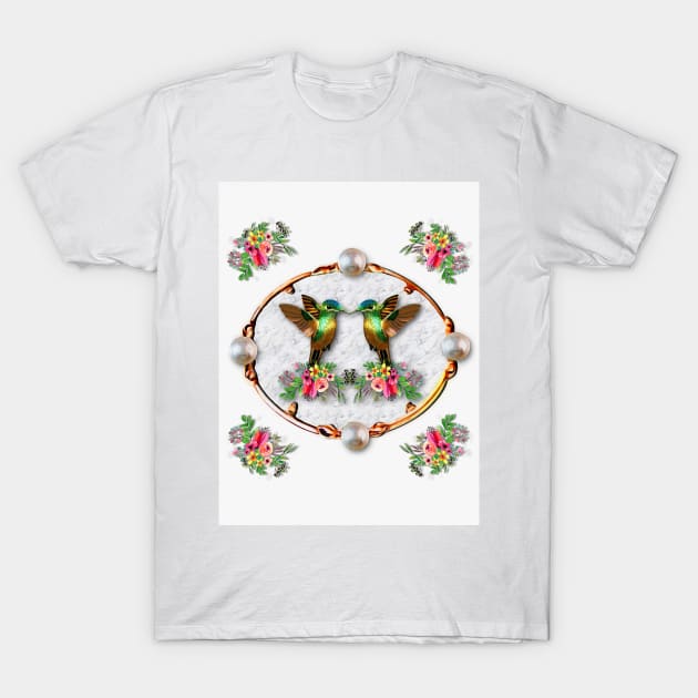 Hummingbirds and Flowers T-Shirt by KC Morcom aka KCM Gems n Bling aka KCM Inspirations